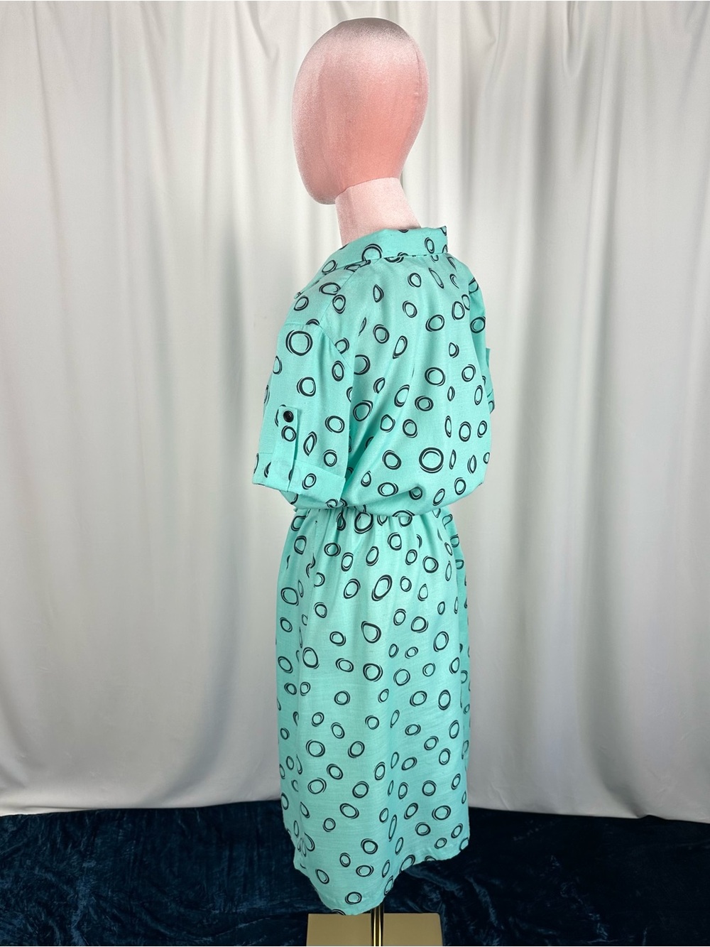 Vintage David Bradley Mint Abstract Polka Dot Print Shirt Dress M/L - Picture 9 of 16